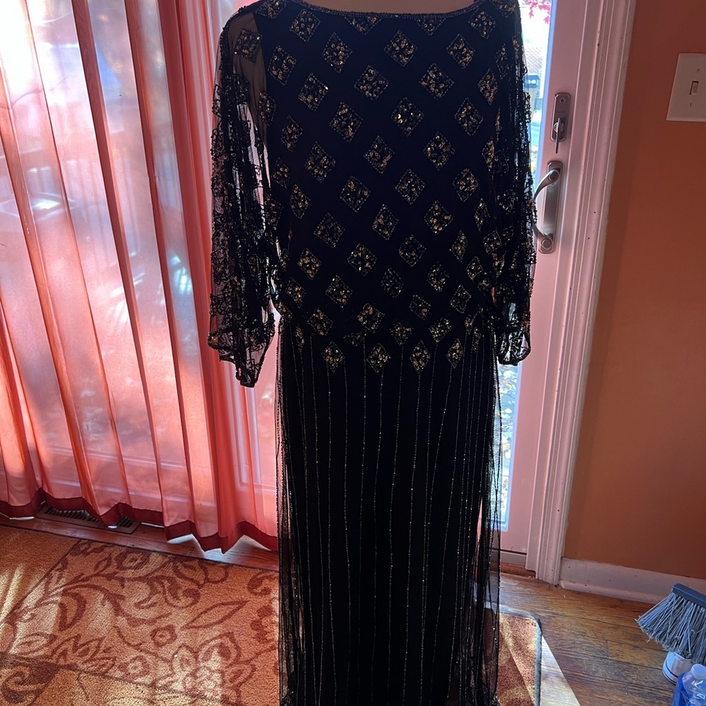Dessy black and silver gown beaded gown